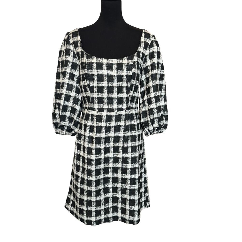 New ~ CHLOE KRISTYN ~ Scoop Neck Checked Midi Dress Size 10 Plaid Scandi Girl